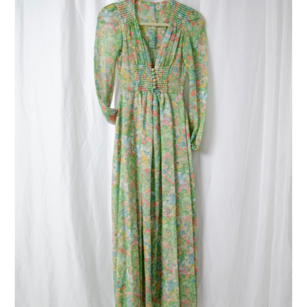 vintage 70s cottage prairie print dress